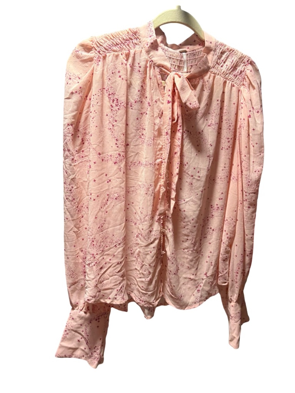 NWT Free People Stars Align Smocked Statement Cuff Top Pink Space Star S